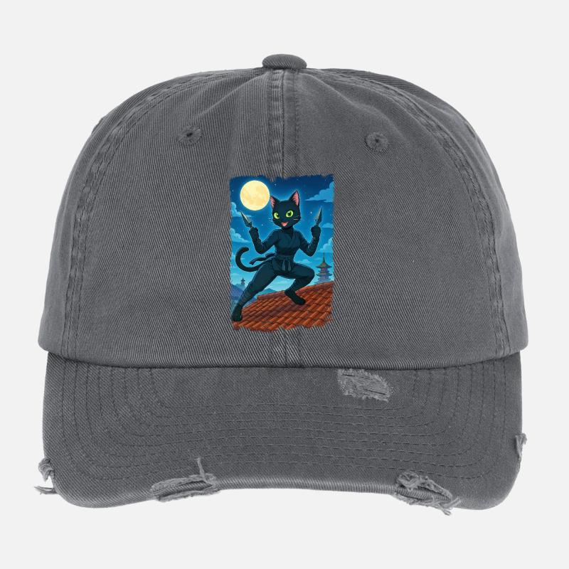 Mond-Ninja-Katze Flexfit Vintage Destroyed Cap