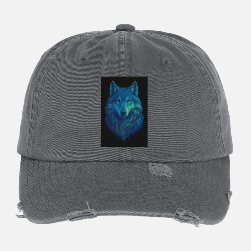 Neon Wolf Colored Wolf Portrait Flexfit Vintage Destroyed Cap