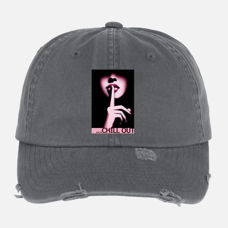Shhh Chillout Lippenbild Flexfit Vintage Destroyed Cap