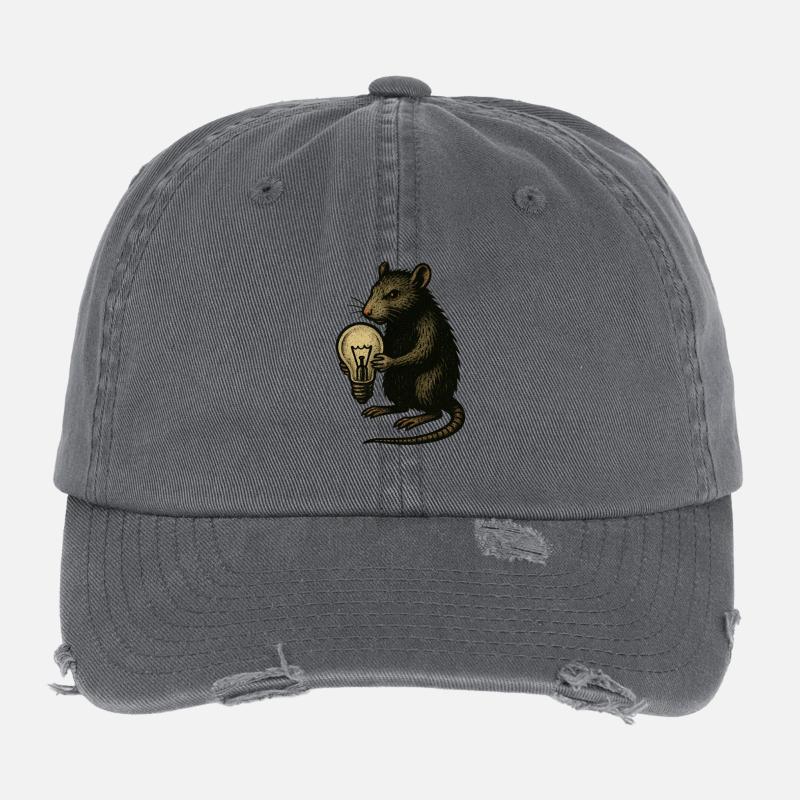 Rat with light bulb inventiveness Flexfit Vintage Destroyed Cap
