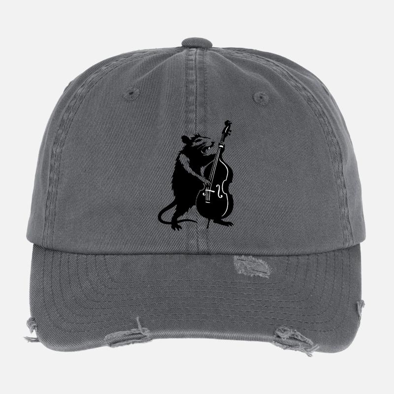 Bär mit Cello Monochrom Flexfit Vintage Destroyed Cap