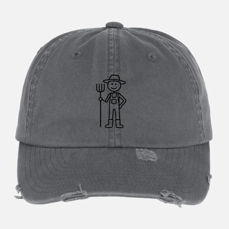Bauer mit Heugabel ländliches Strichmännchen Flexfit Vintage Destroyed Cap