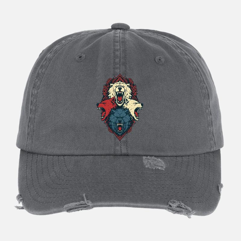 Triune Wolf Crest - Flexfit Vintage Destroyed Cap - dark grey