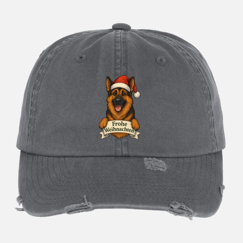 Weihnachtshund mit Santa Hut - Flexfit Vintage Destroyed Cap - Dunkelgrau