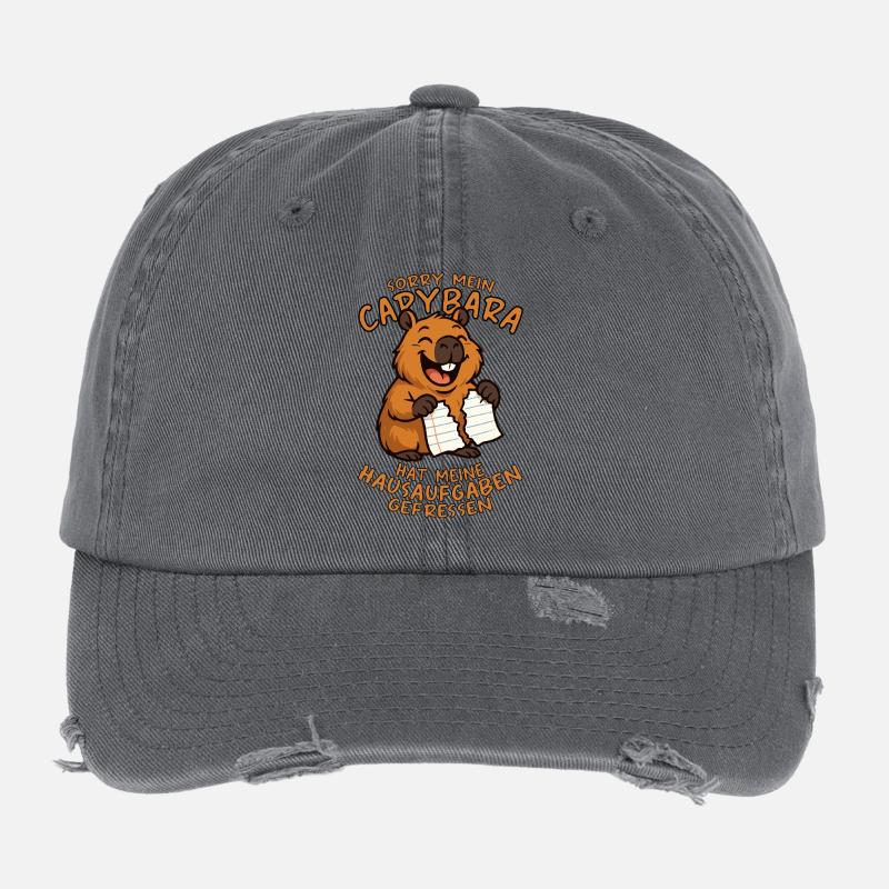 Sorry my capybara has my homework... Flexfit Vintage Destroyed Cap