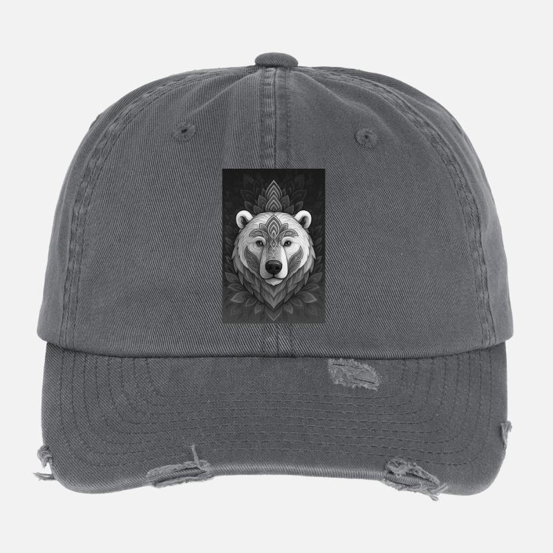Geometric Bear Head Mandala Flexfit Vintage Destroyed Cap
