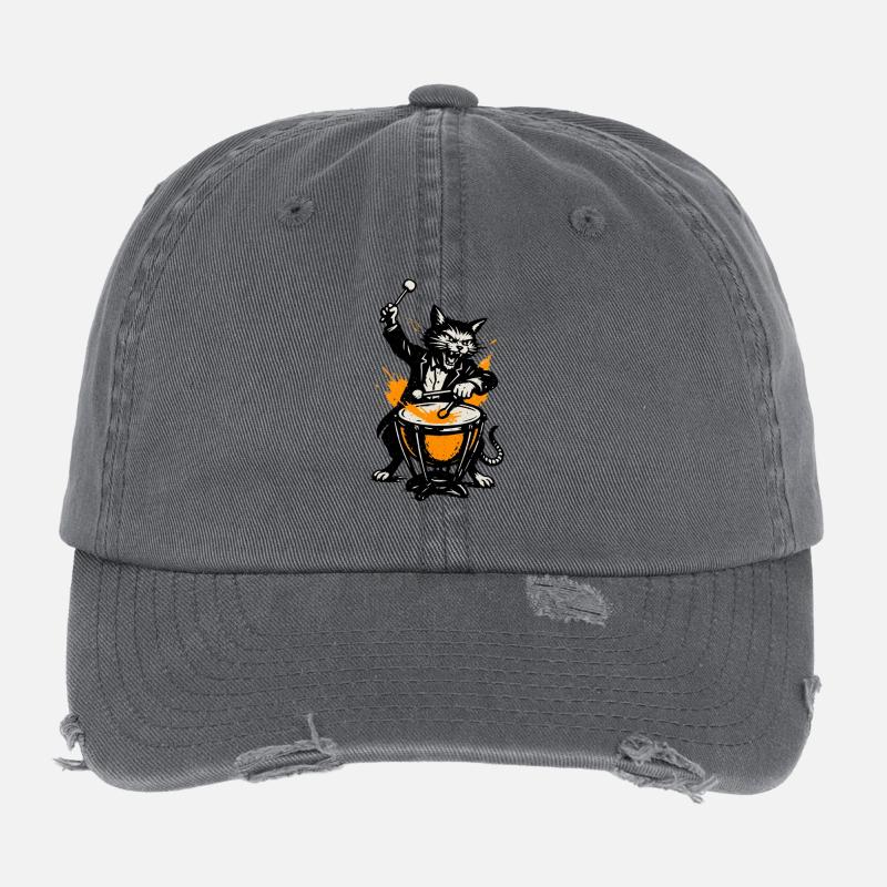 Héros de tambour de ruban de chat dans le style de la bande dessinée Casquette vintage effet usé Flexfit