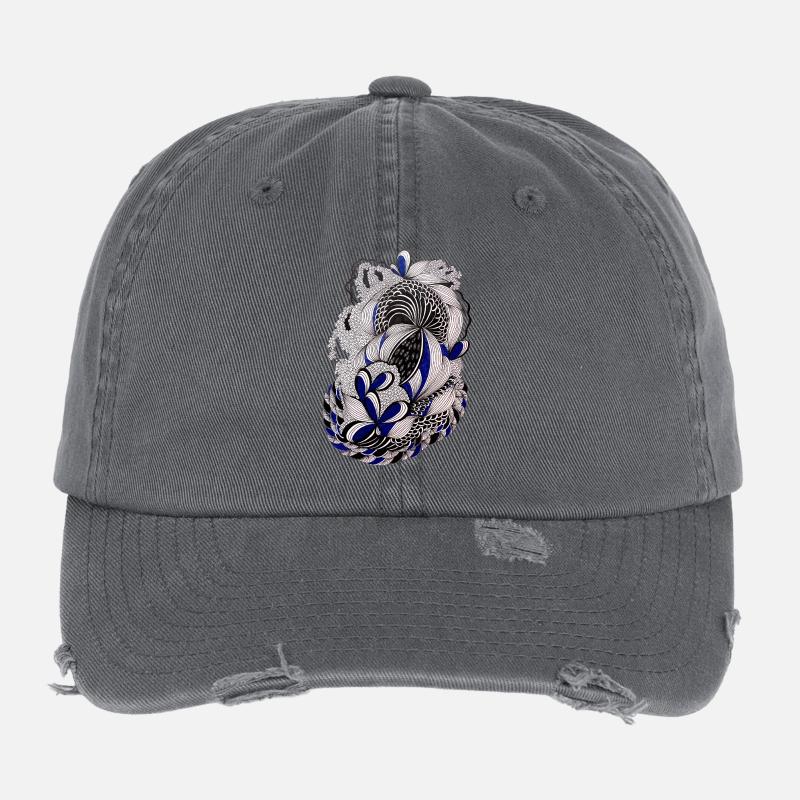 Black White Blue Ornament Flexfit Vintage Destroyed Cap