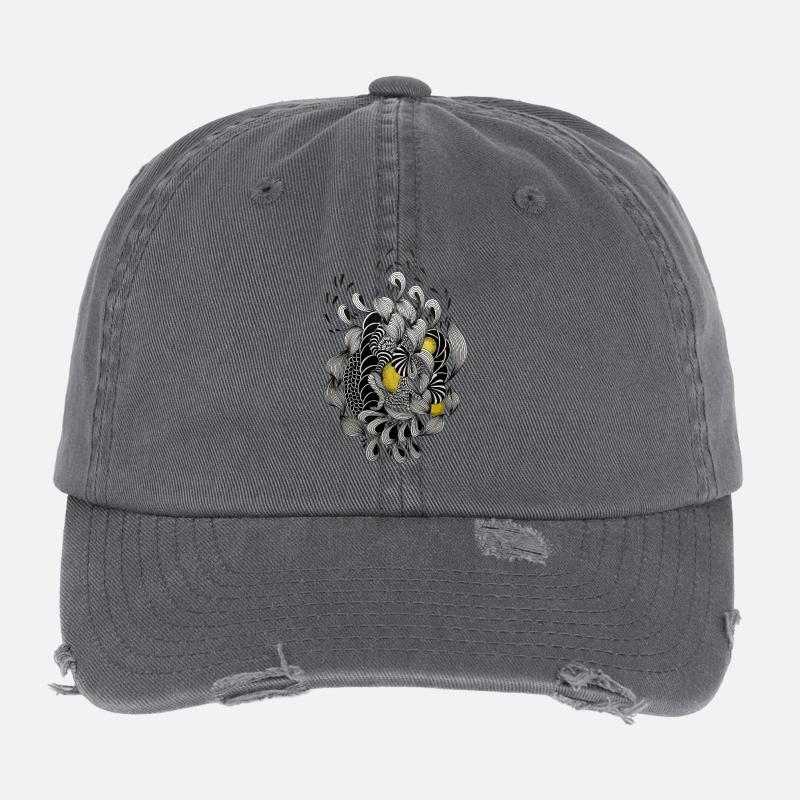 Schwarzweiß Blütengeflecht Gelb-Akzent Flexfit Vintage Destroyed Cap