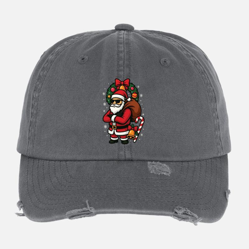 Cooler Weihnachtsmann mit Sonnenbrille Flexfit Vintage Destroyed Cap