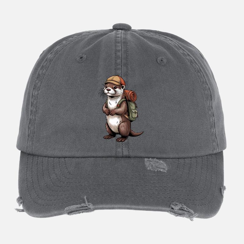 Otter Wanderer mit Rucksack Flexfit Vintage Destroyed Cap