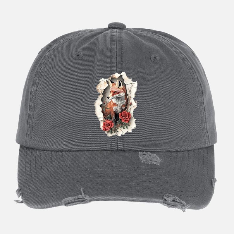 Fuchs mit Blumen Flexfit Vintage Destroyed Cap