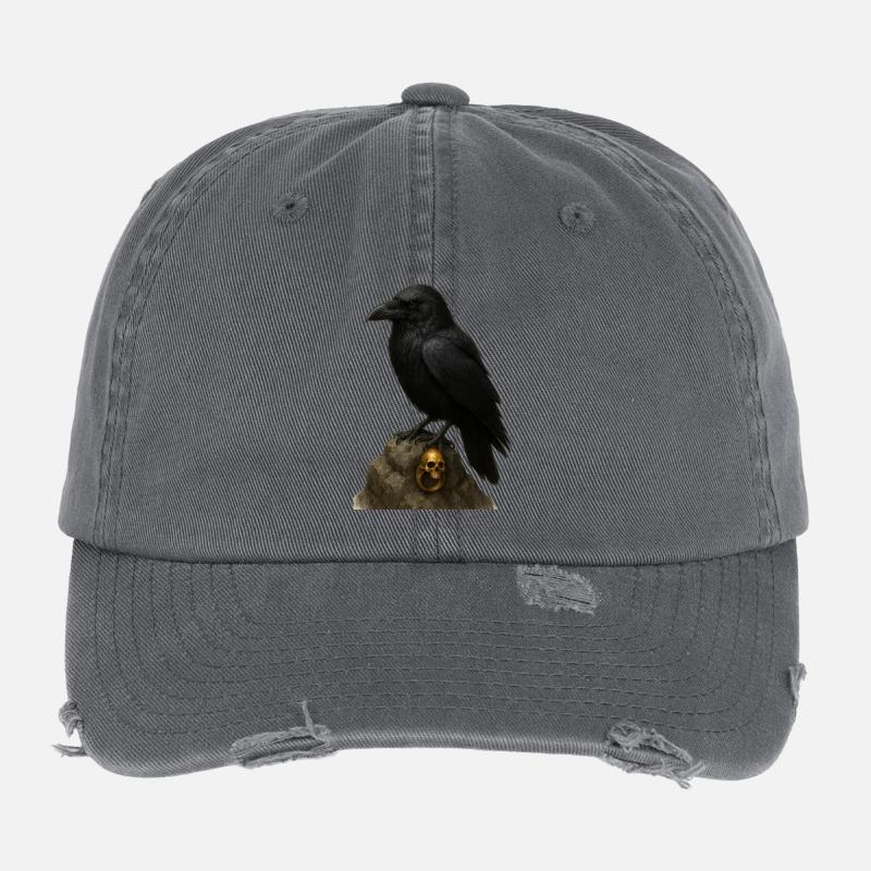 Corbeau sur roche et crâne doré Casquette vintage effet usé Flexfit