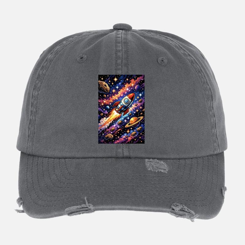 Vol de fusée à travers le cosmos Casquette vintage effet usé Flexfit