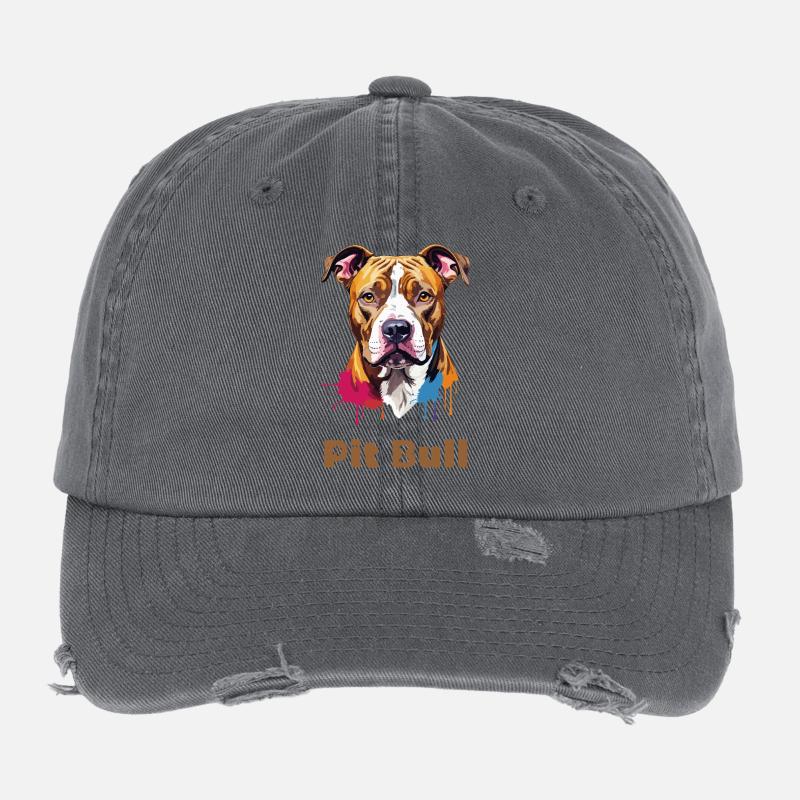 Portrait de pitbull avec éclaboussures de peinture Casquette vintage effet usé Flexfit