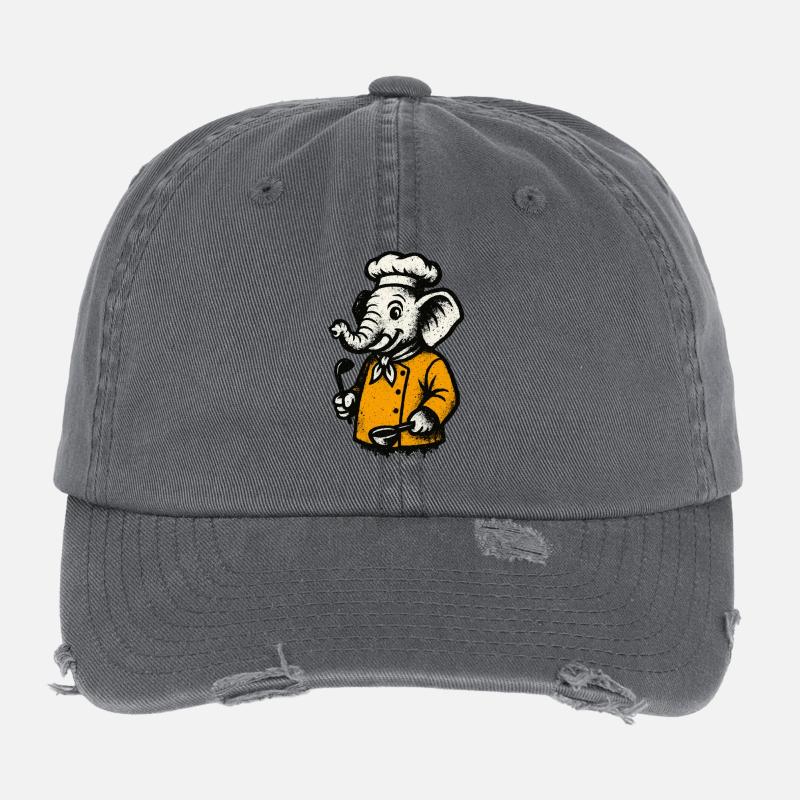 Cooking Elephant Chef Flexfit Vintage Destroyed Cap