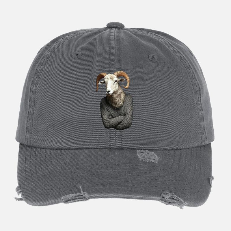 Ram im Pullover surreales Porträt Flexfit Vintage Destroyed Cap