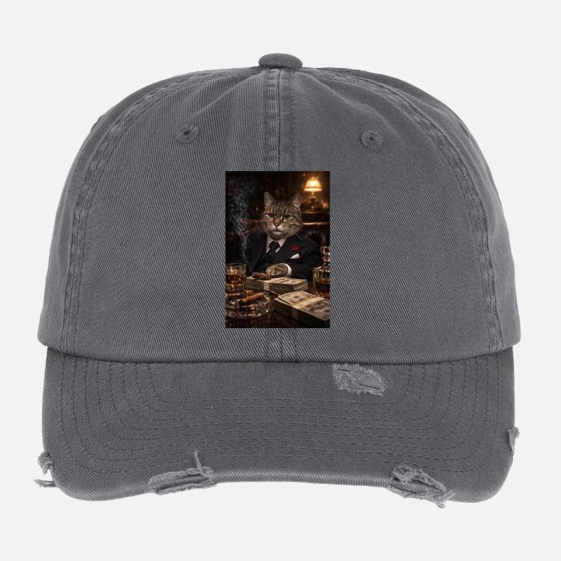 Financier chat en smoking Casquette vintage effet usé Flexfit