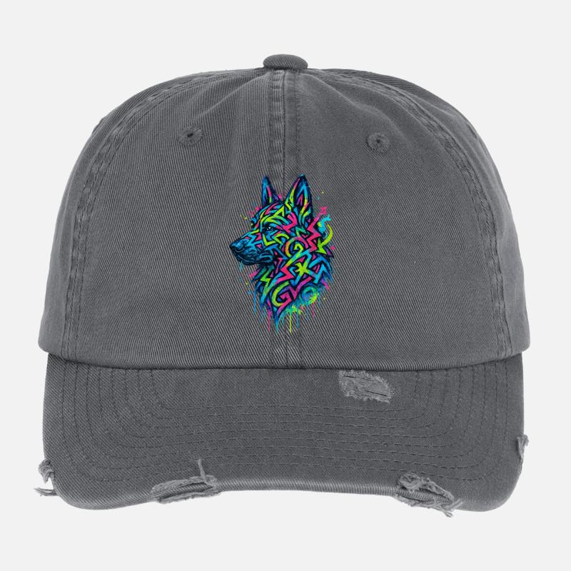 Deutscher Schäferhund-Pop-Art, buntes Hundeeichhörnchen Flexfit Vintage Destroyed Cap