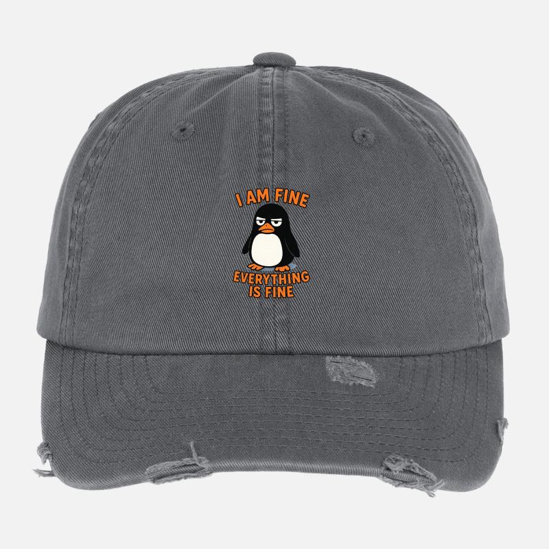 Calm penguin everything is fine Flexfit Vintage Destroyed Cap