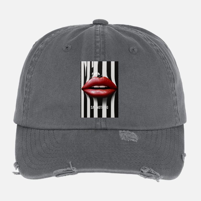 Say Nothing Lips Statement Design Flexfit Vintage Destroyed Cap