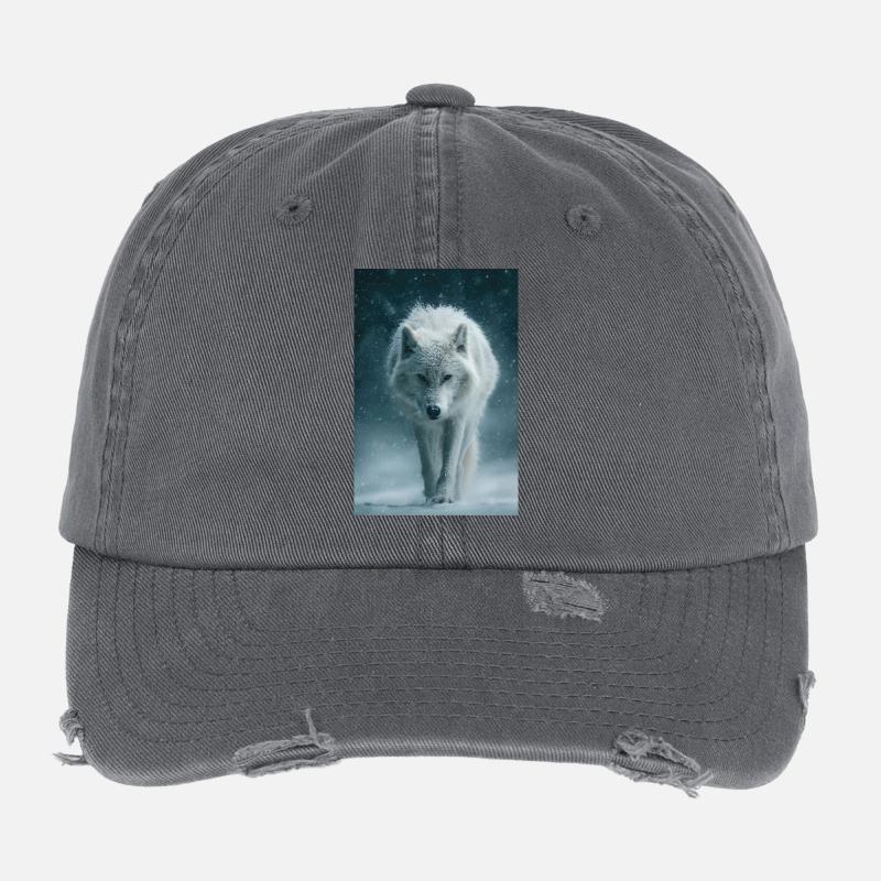 Arktischer Wolf im Schneefall Flexfit Vintage Destroyed Cap