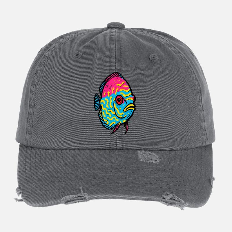 Poisson Discus Pop Art Rose et Jaune Vibrant Casquette vintage effet usé Flexfit
