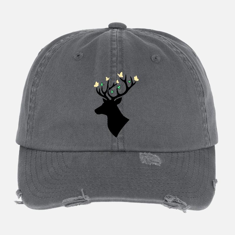 Hirschkopf Schmetterling Bunt Flexfit Vintage Destroyed Cap