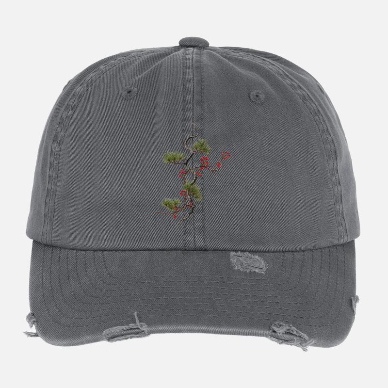Ikebana Épicéa avec baies rouges style zen Casquette vintage effet usé Flexfit