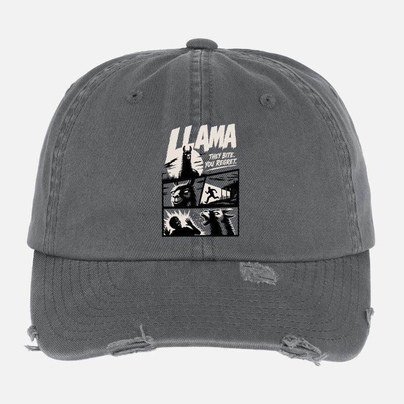 The Llamas Are Coming Horror Art Flexfit Vintage Destroyed Cap