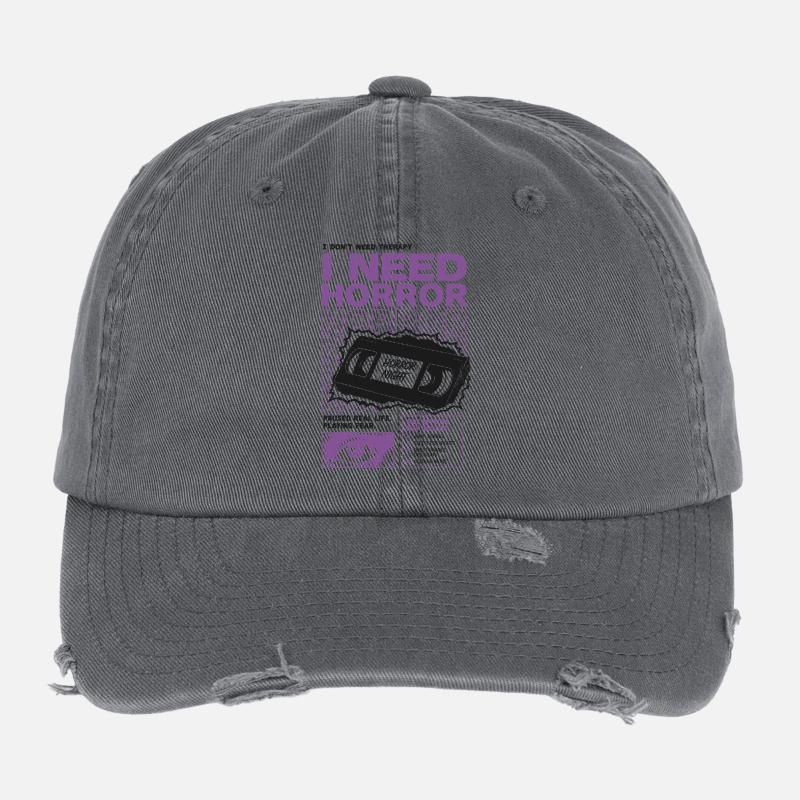 I Need Horror VHS Retro Design Flexfit Vintage Destroyed Cap