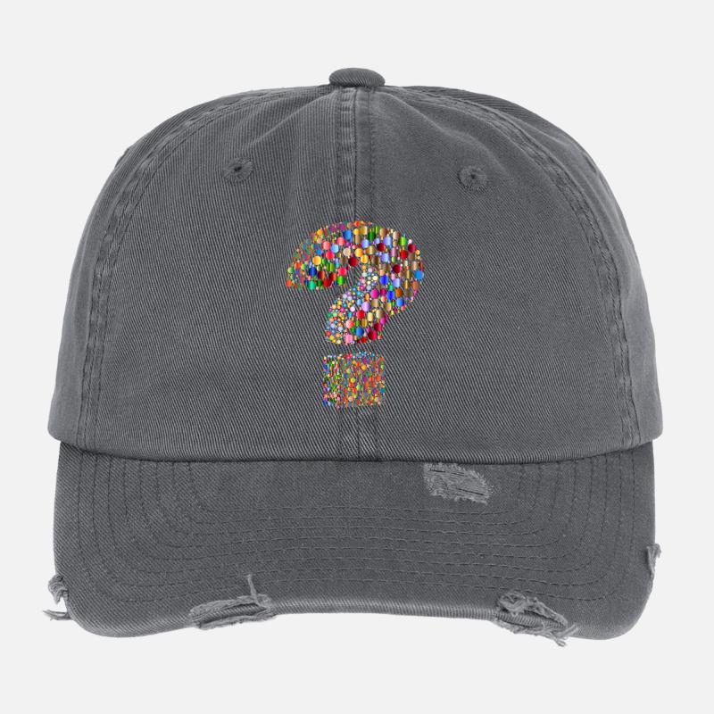Regenbogenfarbenes Fragezeichen Flexfit Vintage Destroyed Cap