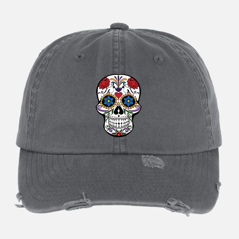 Crâne Fleurs de crâne Casquette vintage effet usé Flexfit