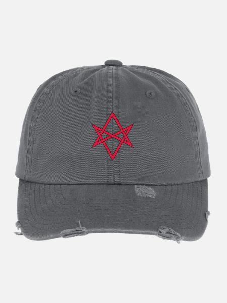 Masonic Unicursal Hexagram - Flexfit Vintage Destroyed Cap - dark grey - Front