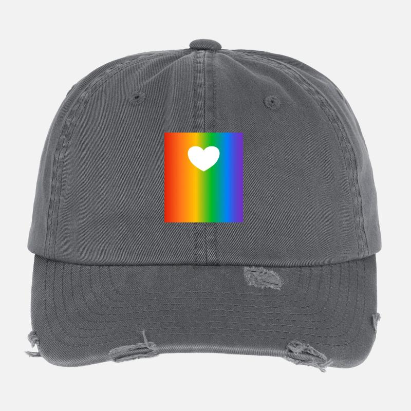 Rainbow Gradients Colours Heart Flexfit Vintage Destroyed Cap