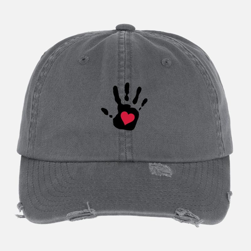 Handprint Red Heart Flexfit Vintage Destroyed Cap