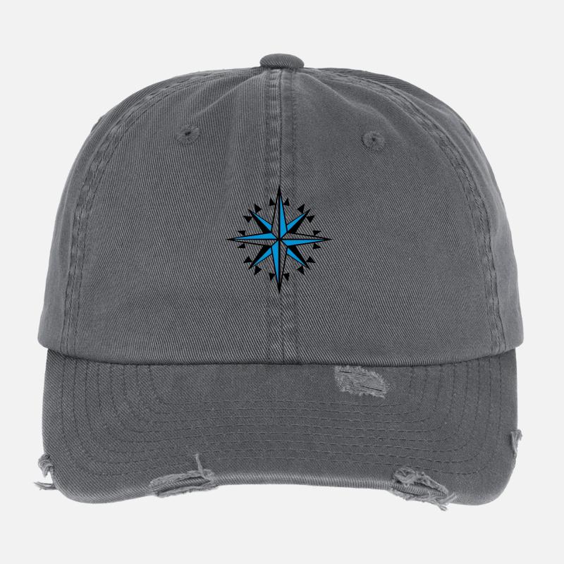 navigation, compass, wind rose orienteering Flexfit Vintage Destroyed Cap