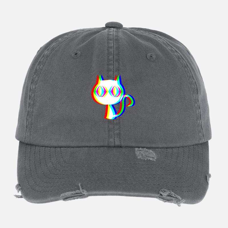 EDM Cat Rave style Glitch Casquette vintage effet usé Flexfit