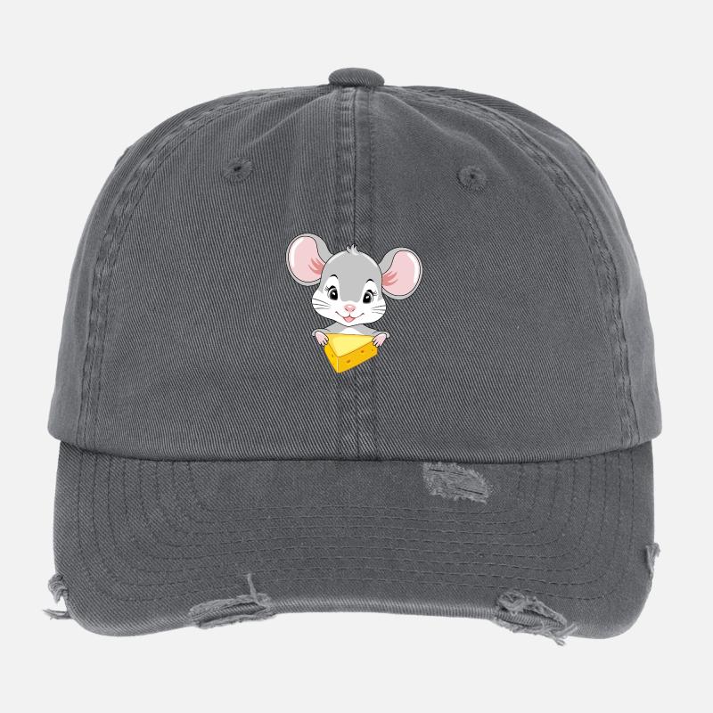 Mignon bébé souris avec un morceau de fromage Casquette vintage effet usé Flexfit