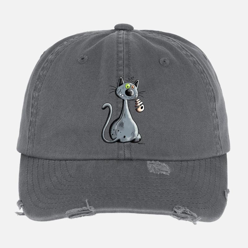 Schwarze Katze Flexfit Vintage Destroyed Cap