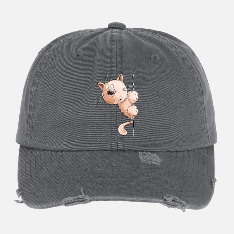 Rote Katze I Katzenfreunde Geschenk Flexfit Vintage Destroyed Cap
