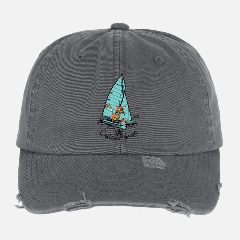 Catamaran Cat Boat Flexfit Vintage Destroyed Cap