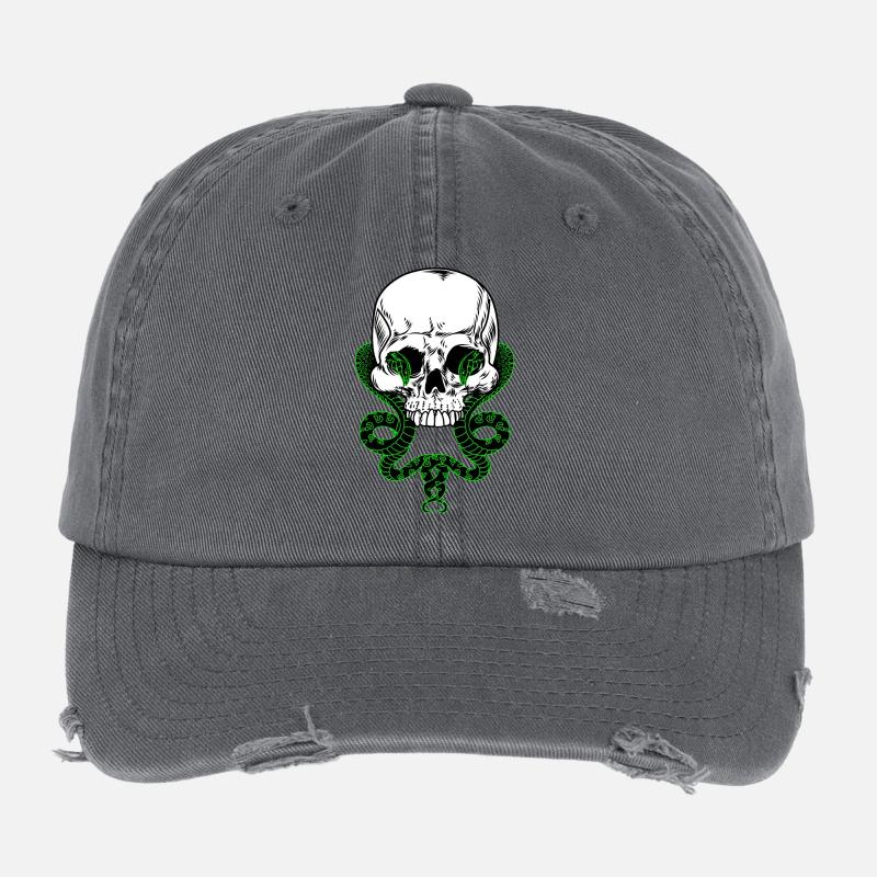 Crâne avec deux serpents Casquette vintage effet usé Flexfit
