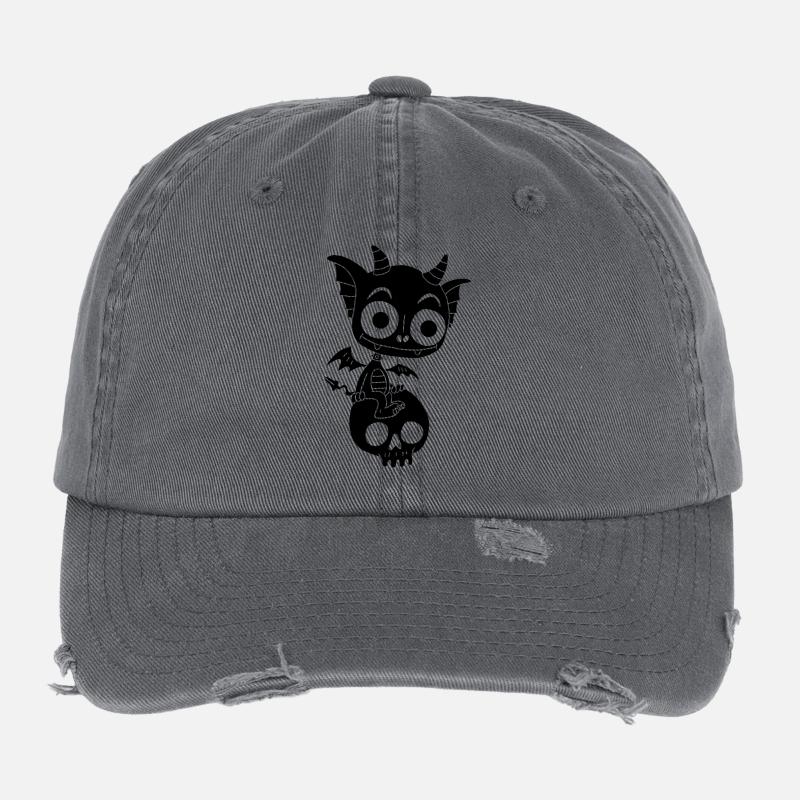 Petit démon noir se repose Casquette vintage effet usé Flexfit