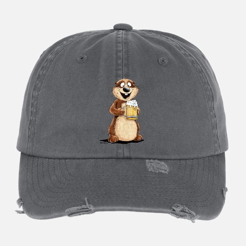 Murmeltier Trinkt Bier Wortspiel Flexfit Vintage Destroyed Cap