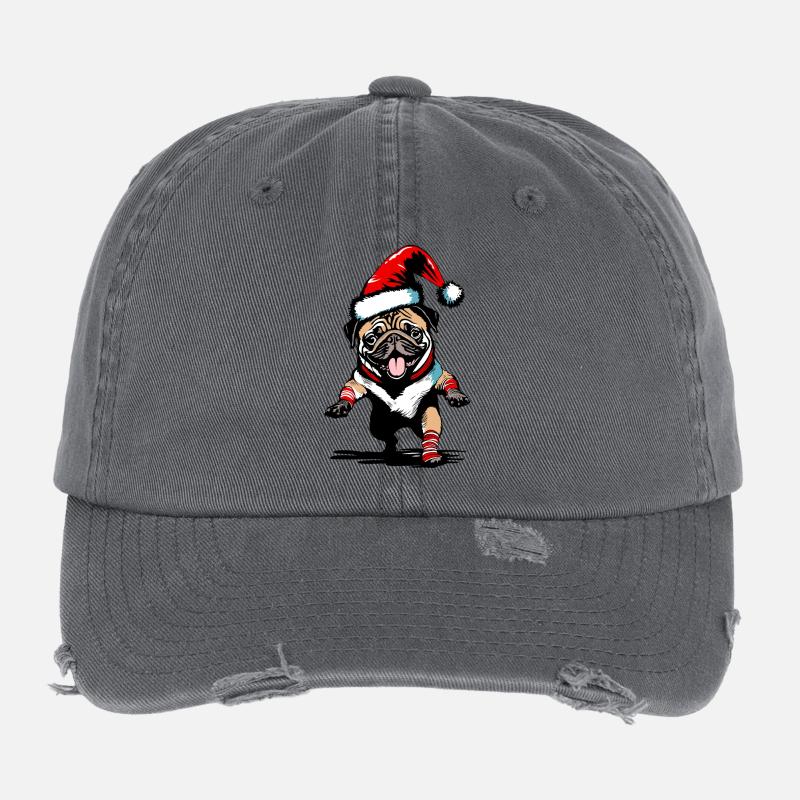 Tanzender Mops mit Weihnachtsmütze Flexfit Vintage Destroyed Cap