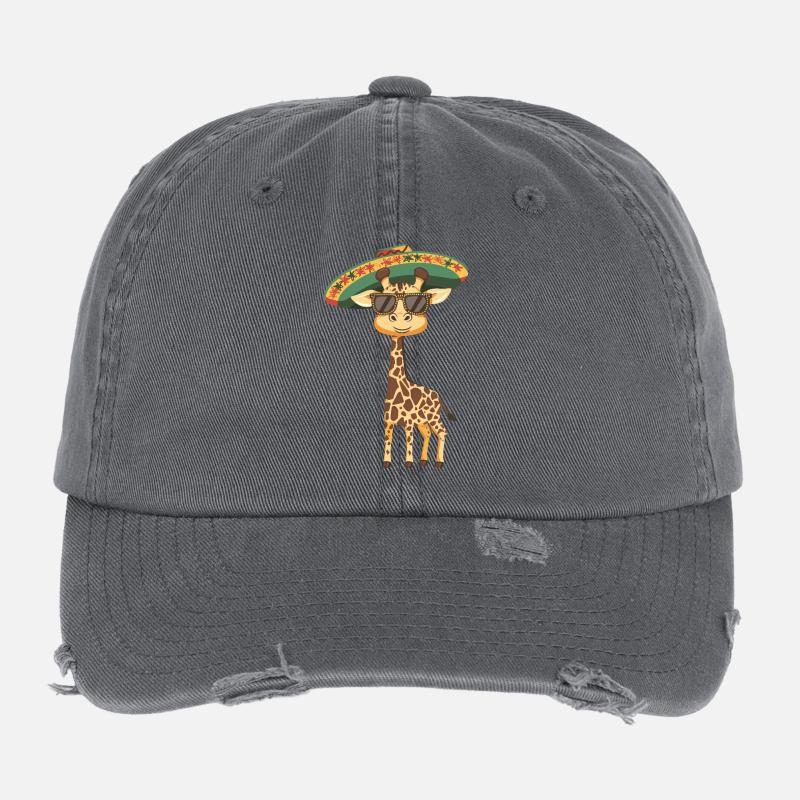 Giraffe Funny Sombrero Flexfit Vintage Destroyed Cap