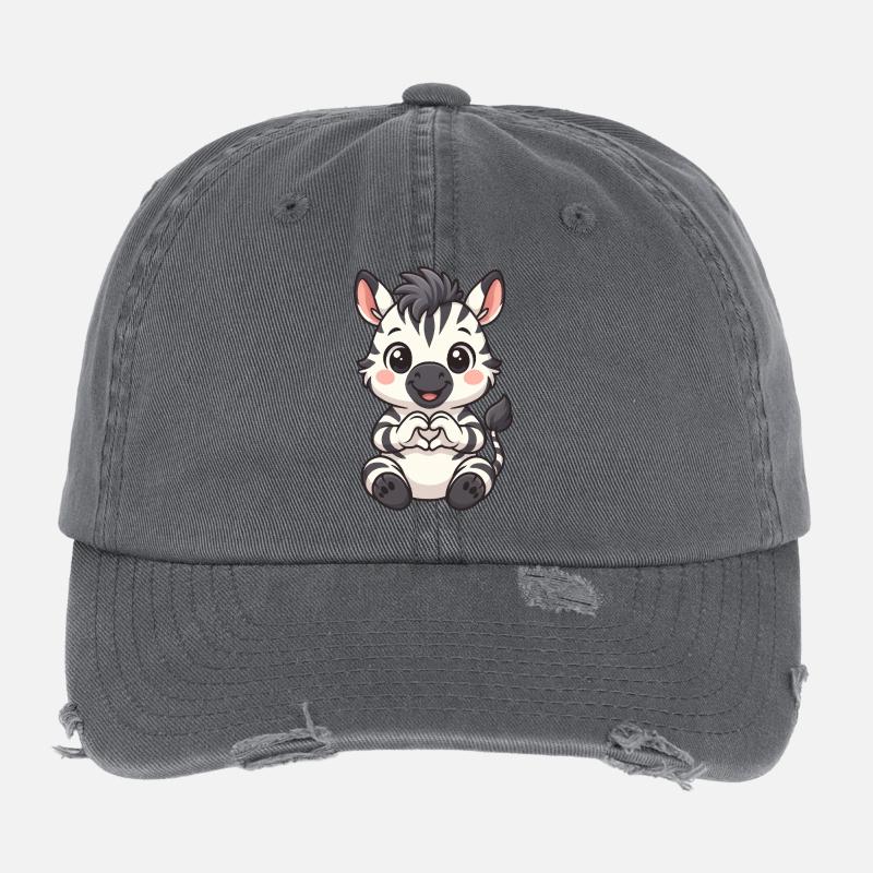 Süßes Zebra mit Herzhänden Flexfit Vintage Destroyed Cap