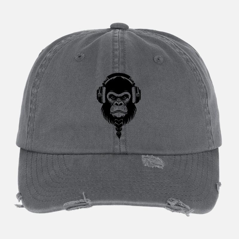 Café Entspannter Affe Wireless Kopfhörer Shirt Flexfit Vintage Destroyed Cap