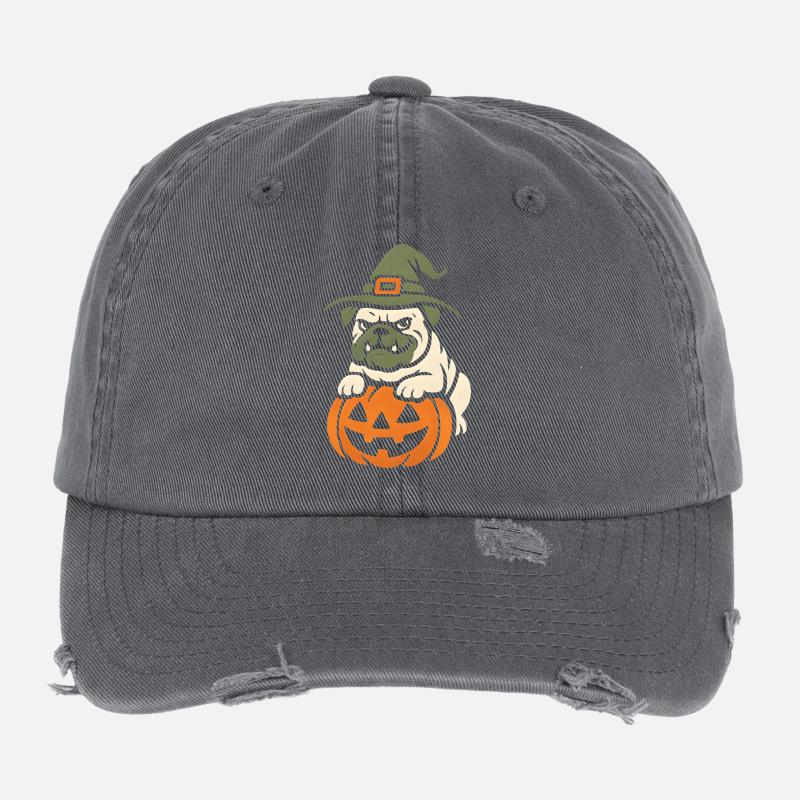 Carlin Halloween Citrouille Sorcière Casquette vintage effet usé Flexfit